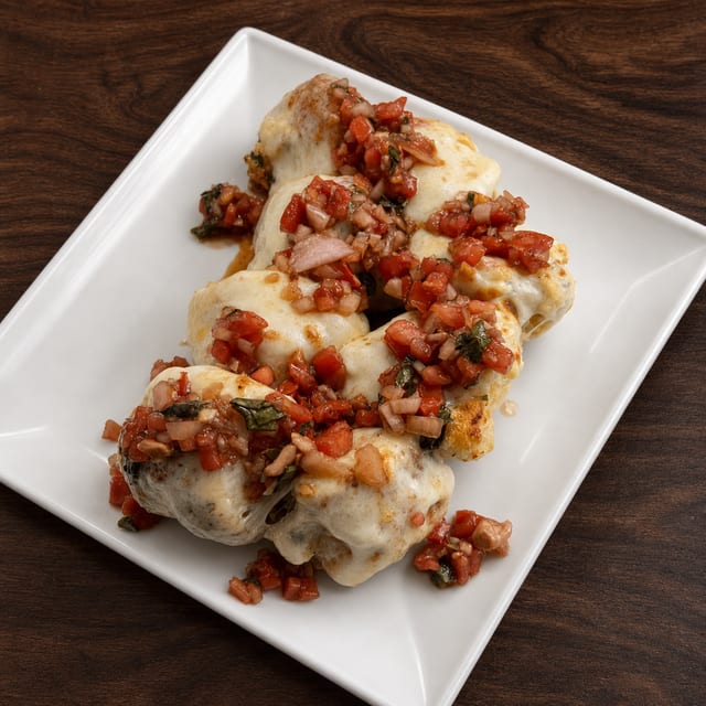 Cheesy garlic knots with bruschetta.